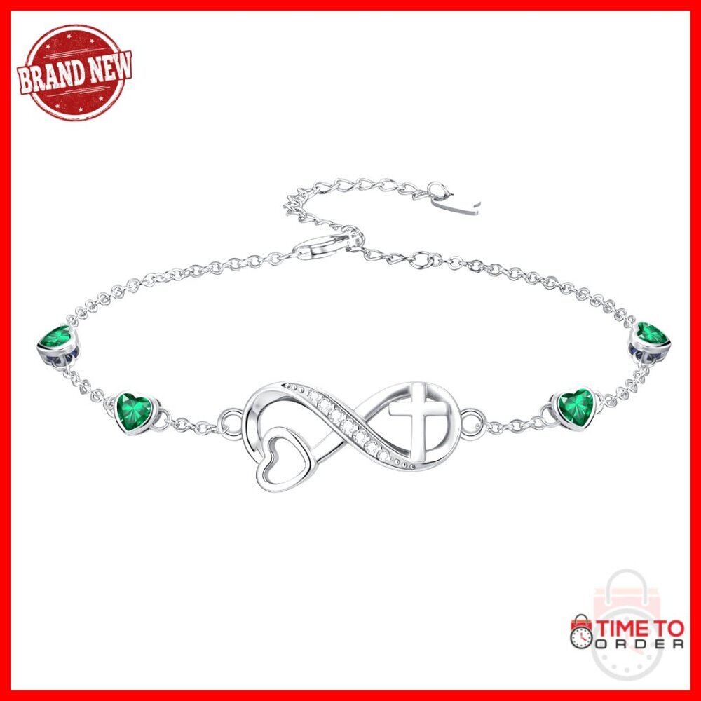925 Sterling Silver Link Bracelet with Infinity Cross Heart Charm Adjustable